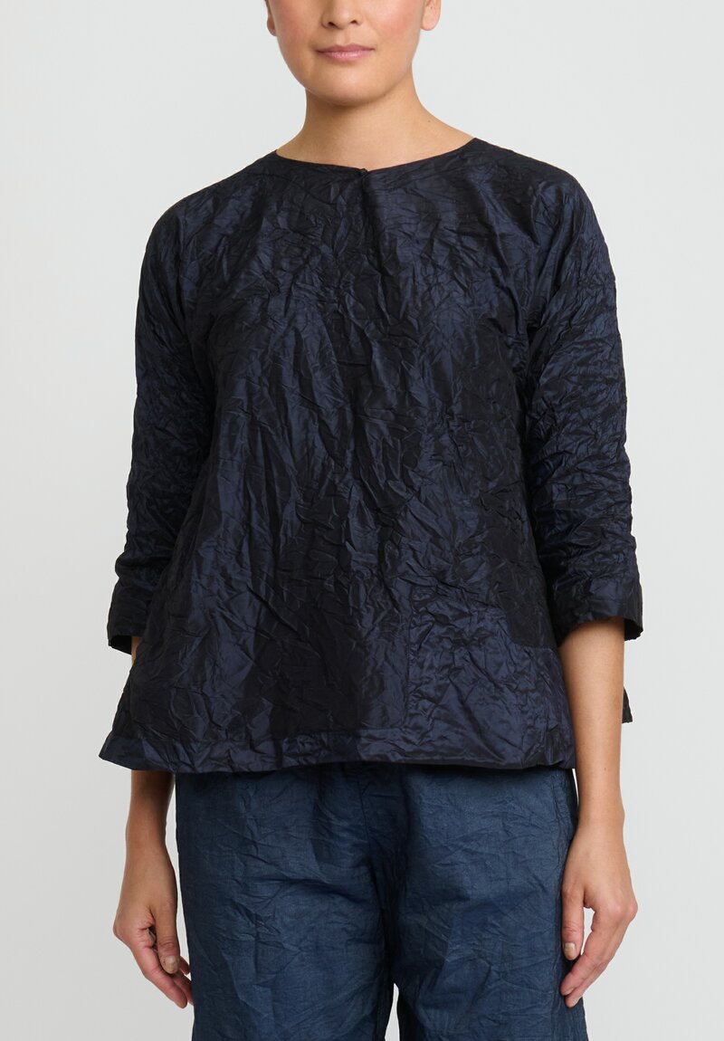 Daniela Gregis Washed Silk ''Olma Riflesso Rossela'' Top in Navy Blue	