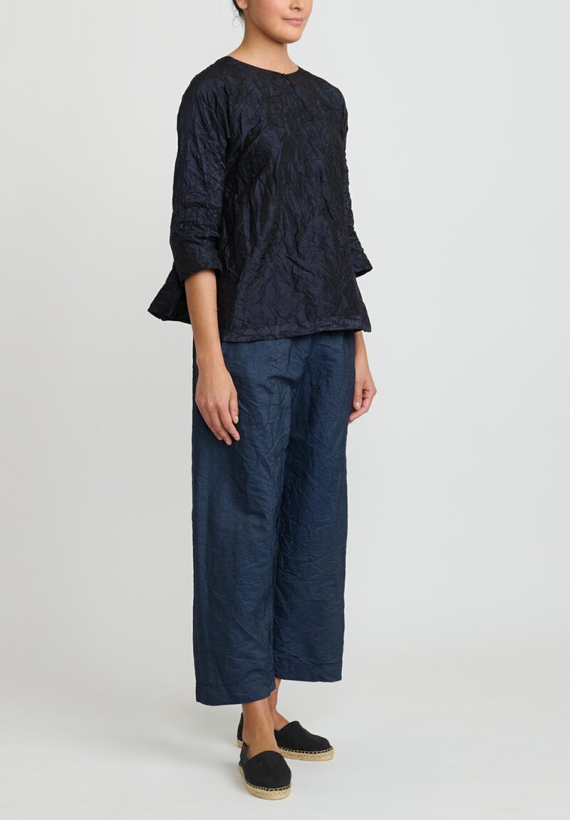 Daniela Gregis Washed Silk ''Olma Riflesso Rossela'' Top in Navy Blue	