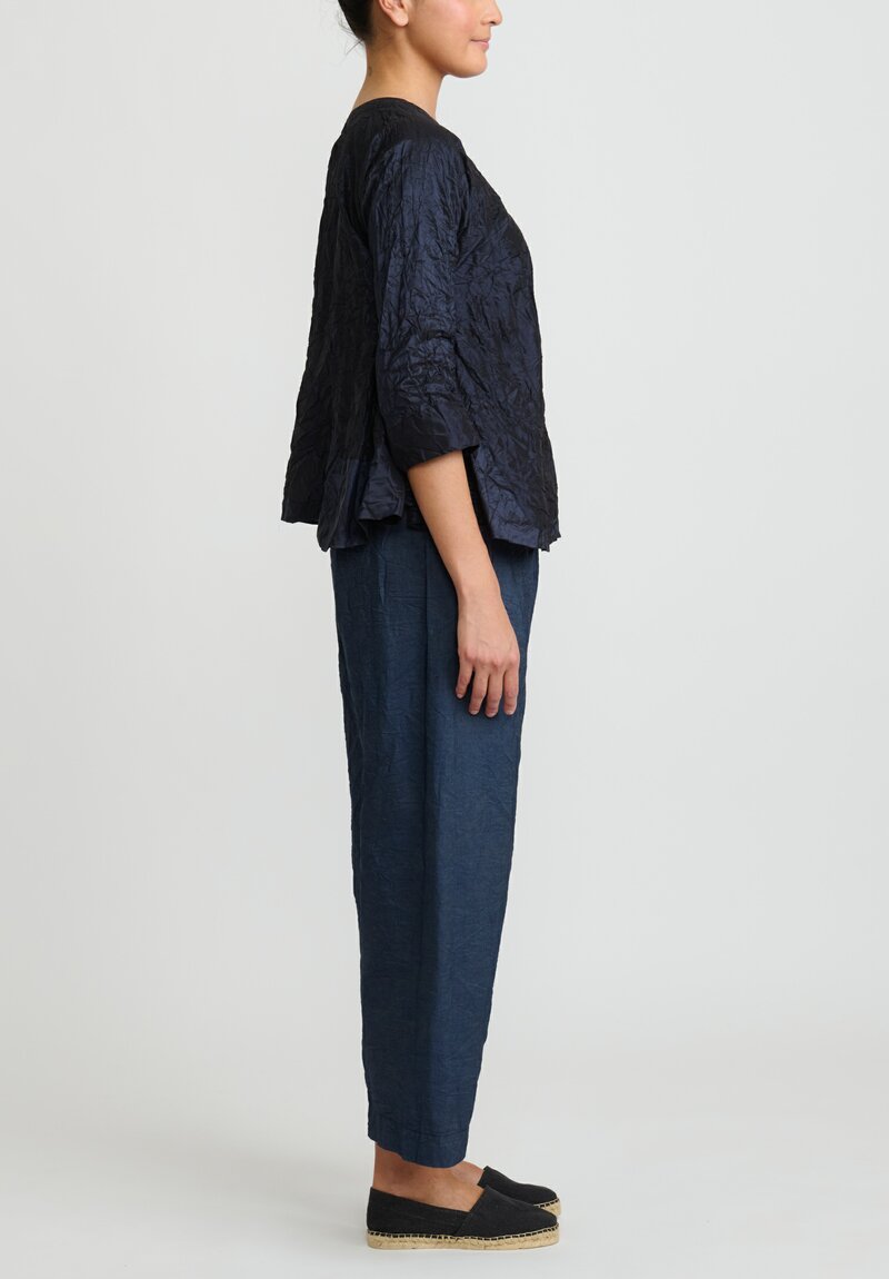 Daniela Gregis Washed Silk ''Olma Riflesso Rossela'' Top in Navy Blue	