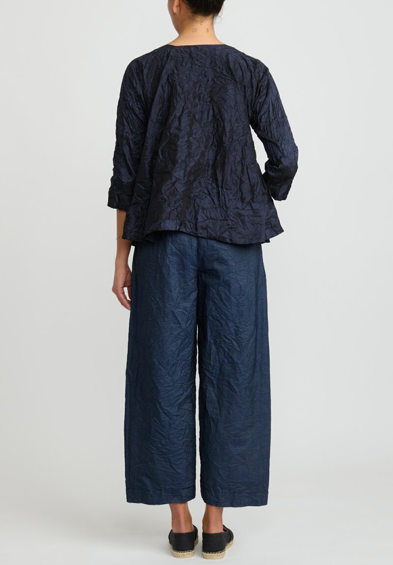 Daniela Gregis Washed Silk ''Olma Riflesso Rossela'' Top in Navy Blue	