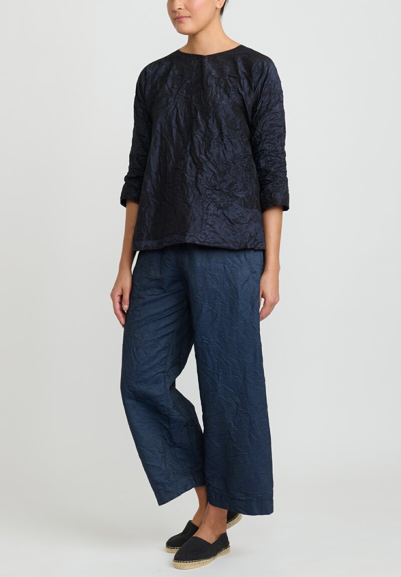 Daniela Gregis Washed Silk ''Olma Riflesso Rossela'' Top in Navy Blue	