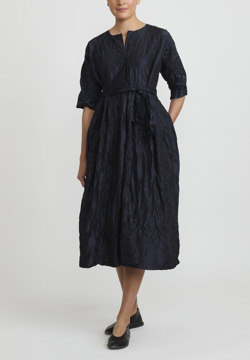 Daniela Gregis Silk Operaio Rossella Dress in Washed Navy Blue