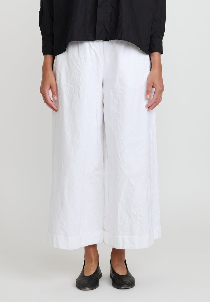 Daniela Gregis Washed Cotton Twill Wide Leg Pants in Blanco White	