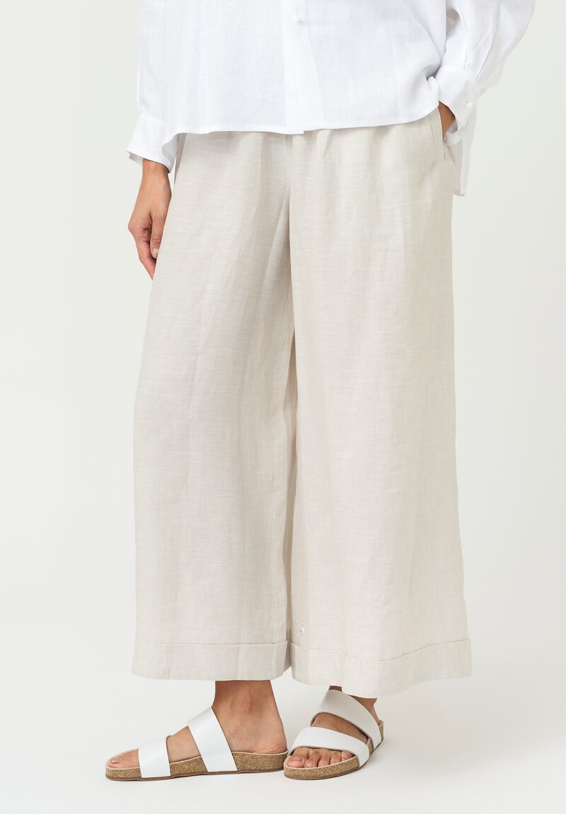 Daniela Gregis Linen Wide Leg Pigiama Pants in Sabbia Sand Natural	