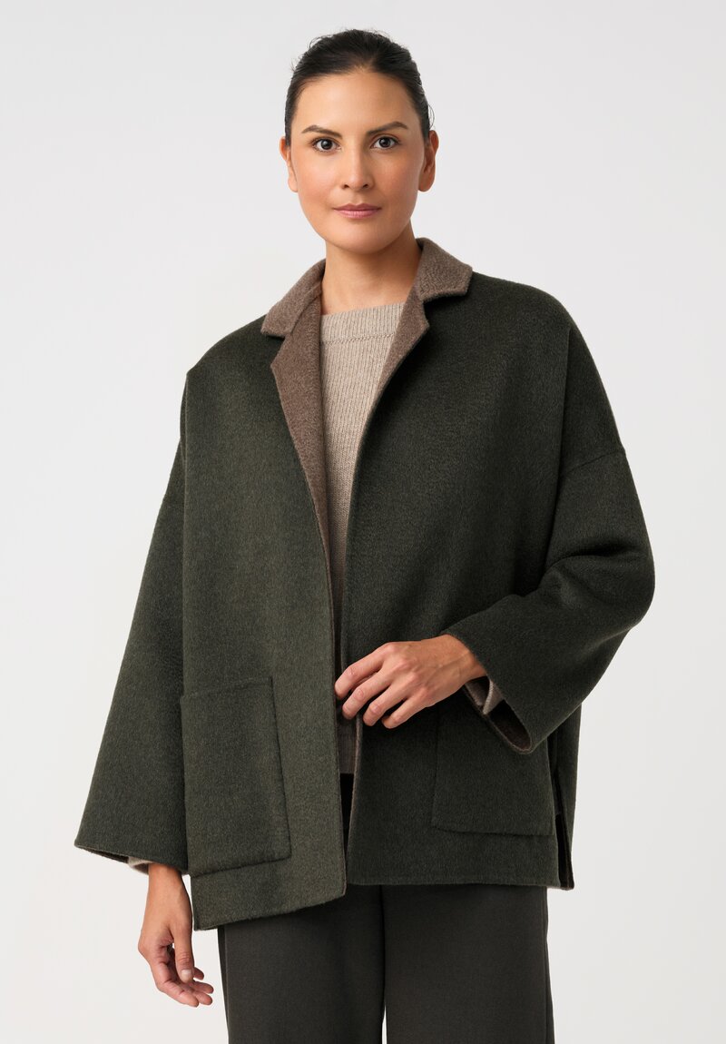 Daniela Gregis Gladiolo Double-Face Cashmere Jacket in Moss Dark Green & Brown	