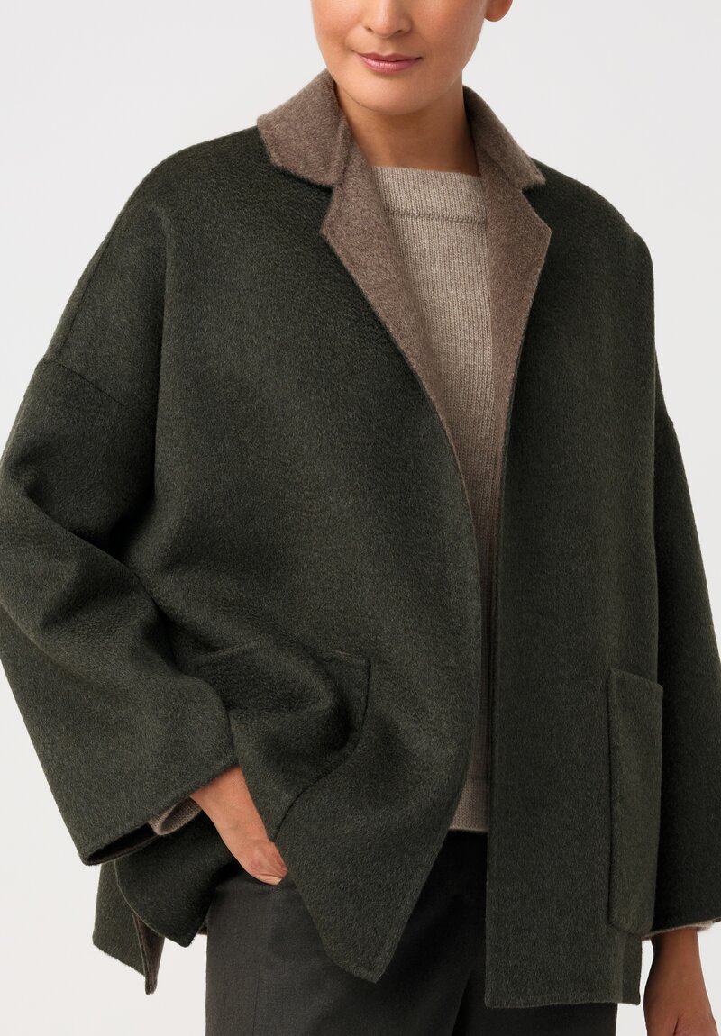 Daniela Gregis Gladiolo Double-Face Cashmere Jacket in Moss Dark Green & Brown	