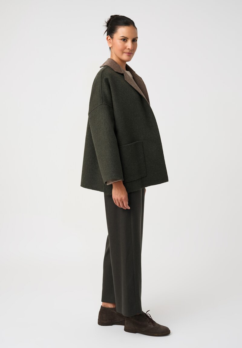Daniela Gregis Gladiolo Double-Face Cashmere Jacket in Moss Dark Green & Brown	