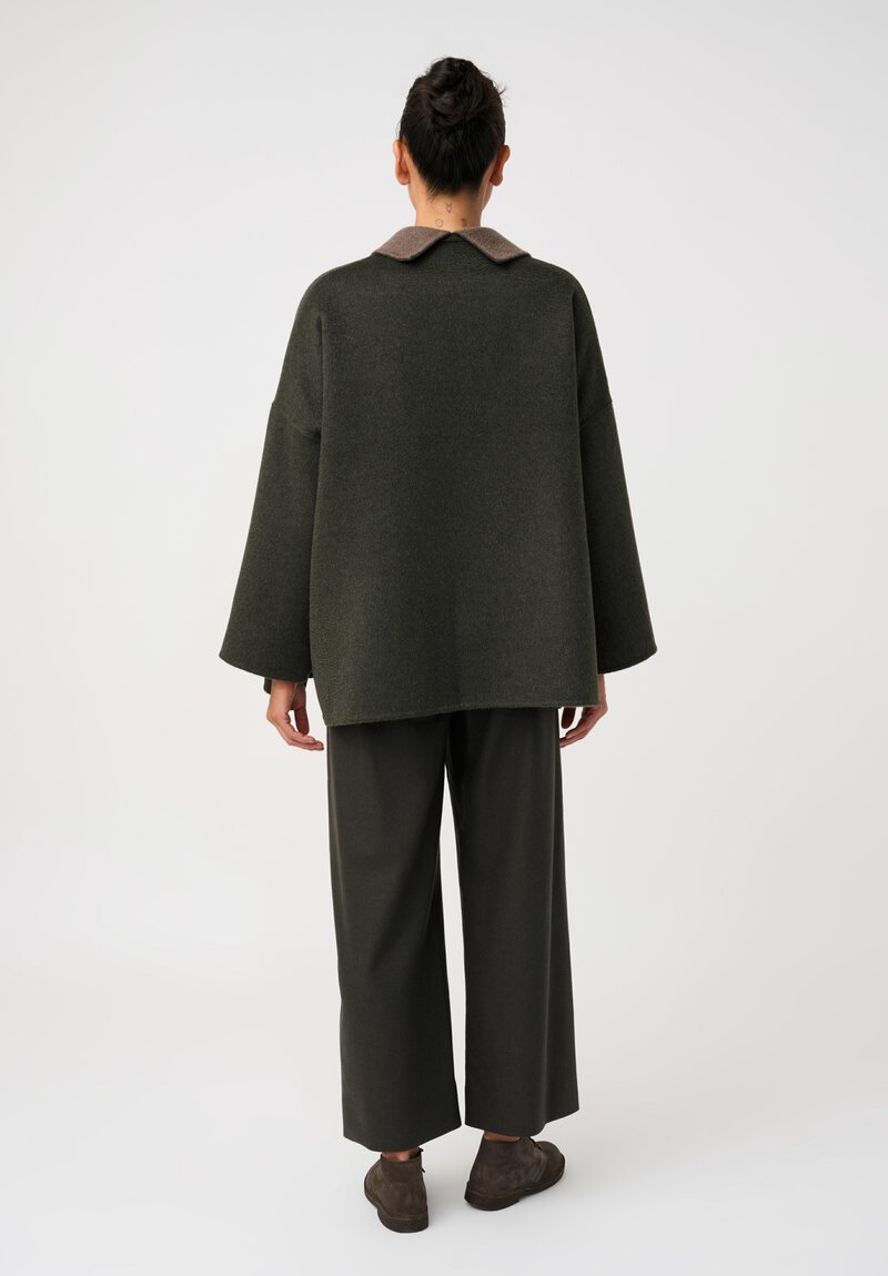 Daniela Gregis Gladiolo Double-Face Cashmere Jacket in Moss Dark Green & Brown	