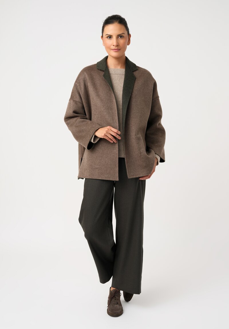 Daniela Gregis Gladiolo Double-Face Cashmere Jacket in Moss Dark Green & Brown	