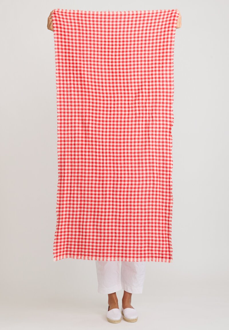 Daniela Gregis Washed Cashmere Checkered Scialle Shawl in Red & White	