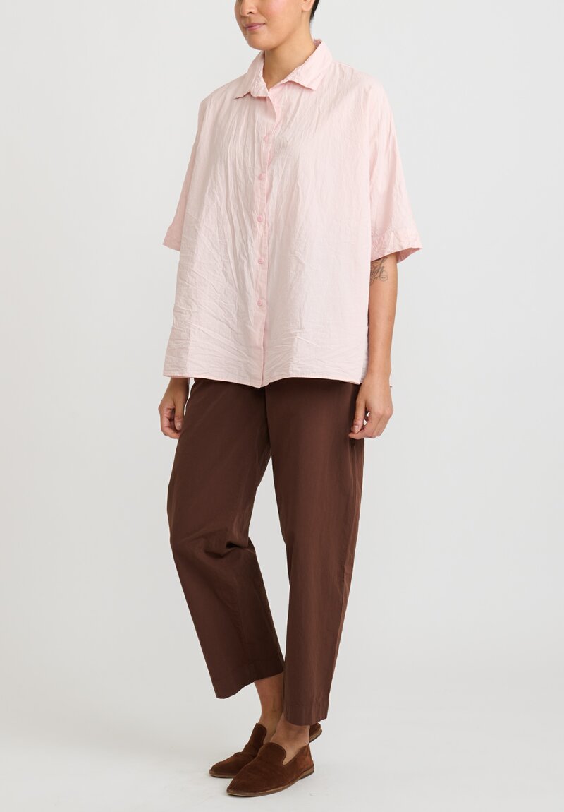 Casey Casey Light Paper Cotton Short Sleeve ''Waga'' Shirt in Pink	