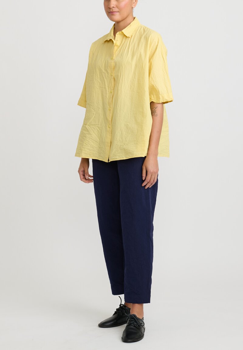 Casey Casey Light Paper Cotton Short Sleeve ''Waga'' Shirt in Butter Yellow	