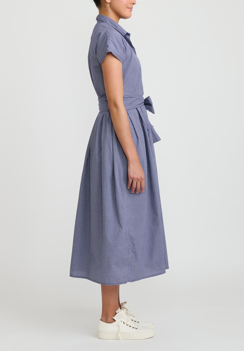 Bergfabel Washed Cotton Poplin ''Lena'' Dress in Navy Blue Check	