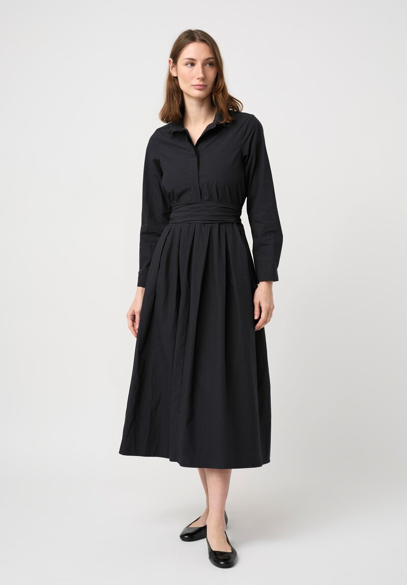Bergfabel Washed Cotton Poplin Lena Dress in Navy Blue