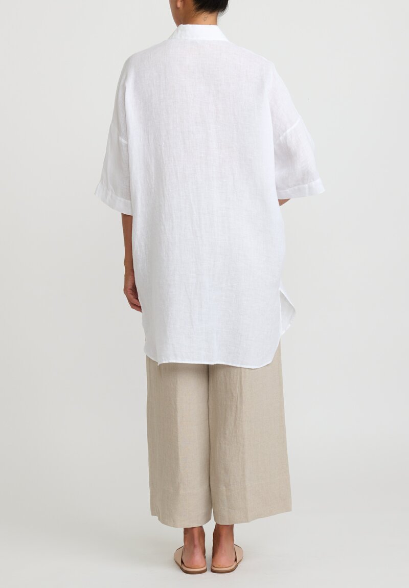 Antonelli Linen Long Daffodils Shirt in White