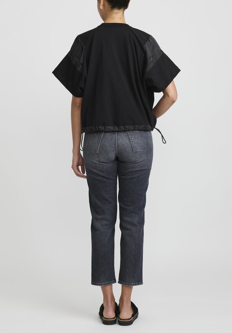 Sacai Cotton Gathered Short Sleeve T-Shirt in Black
