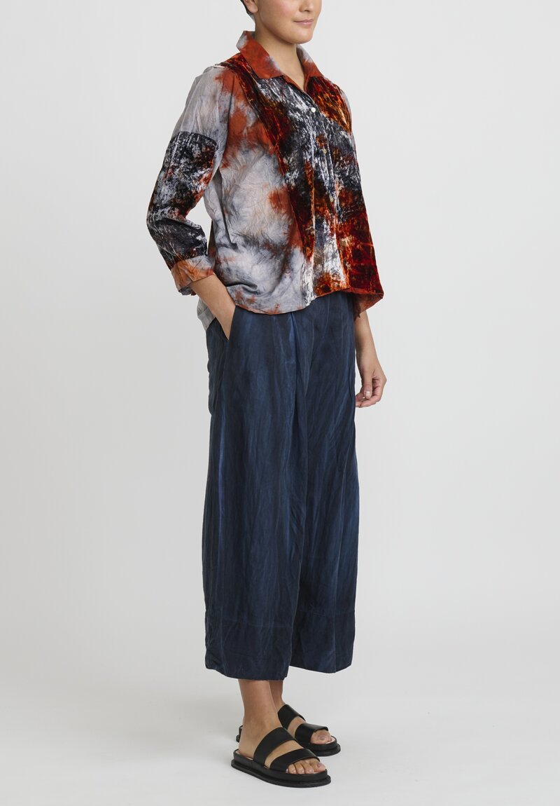 Gilda Midani Pattern Dyed Velvet Cupula Shirt in Steel Planet