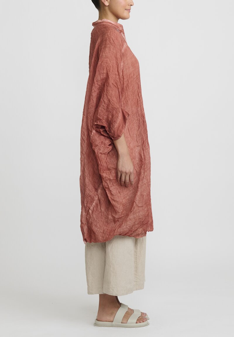 Gilda Midani Solid Dyed Linen Square Dress in Ginger Brown