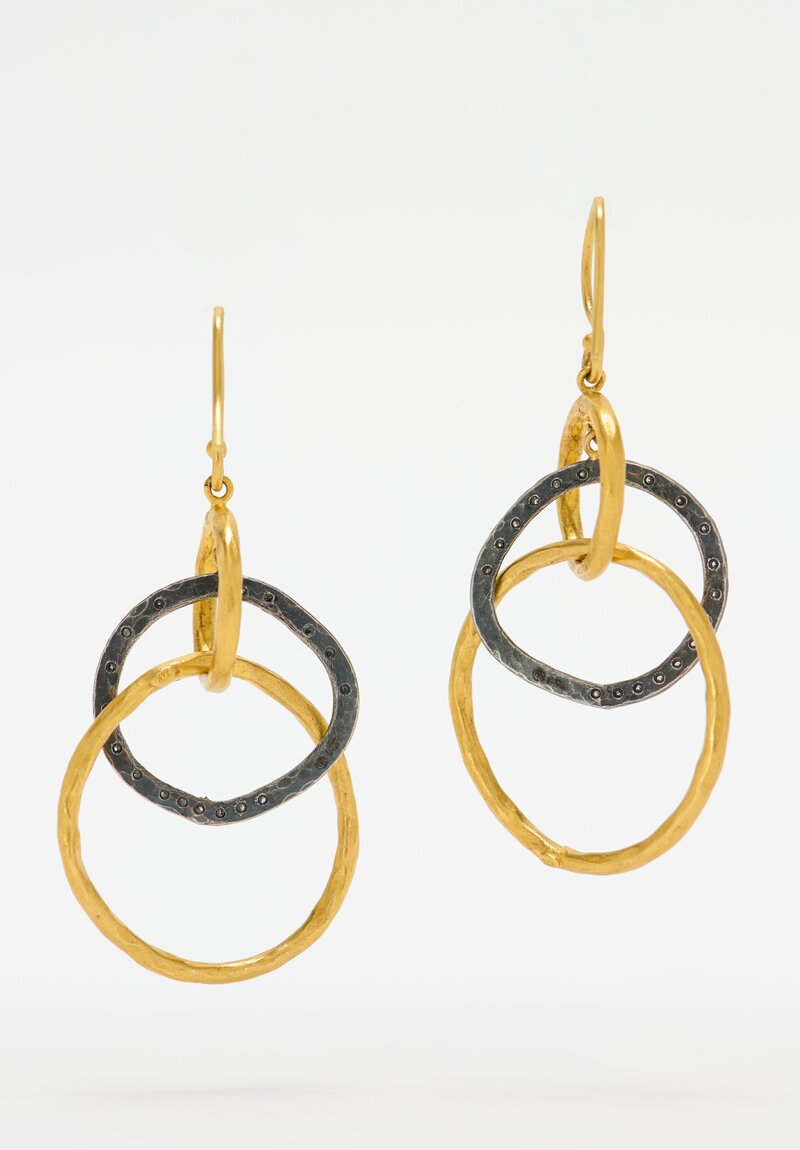 Lika Behar 24k, Oxidized Silver & Diamonds Triple Circle Kelly Earrings	