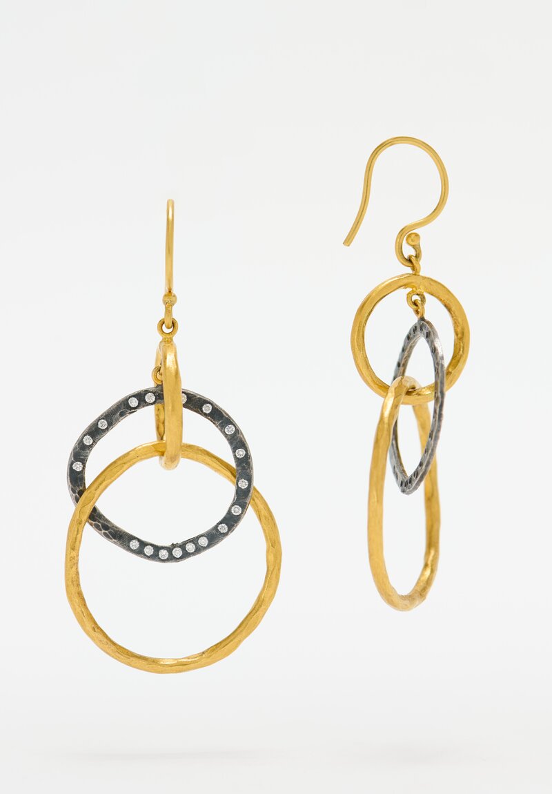 Lika Behar 24k, Oxidized Silver & Diamonds Triple Circle Kelly Earrings	