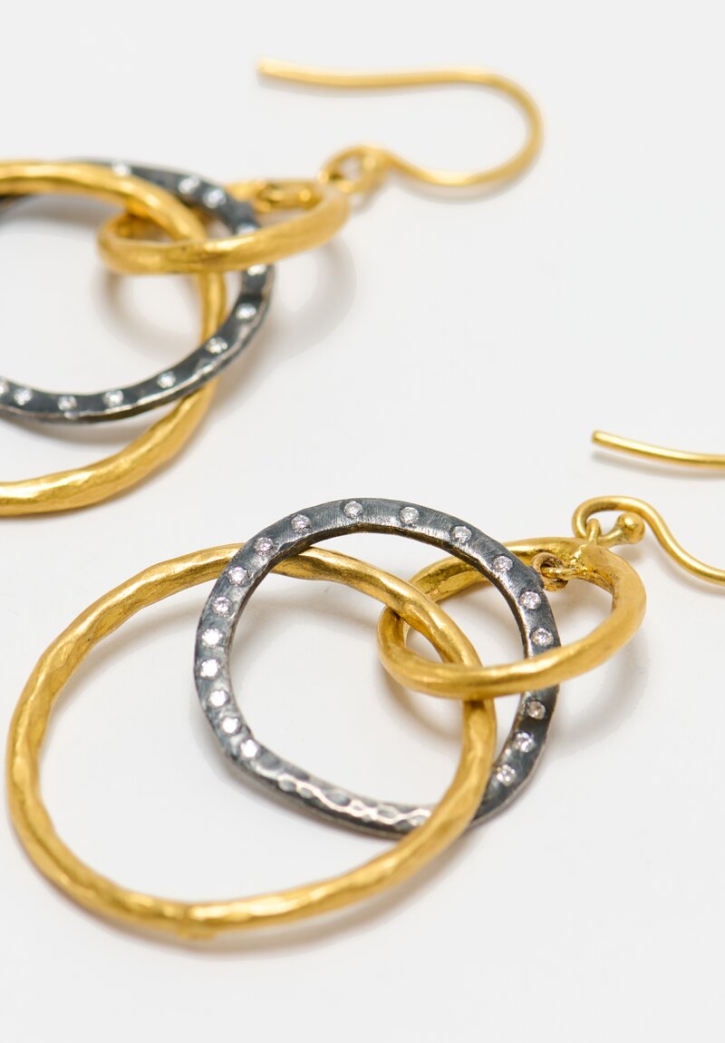 Lika Behar 24k, Oxidized Silver & Diamonds Triple Circle Kelly Earrings	