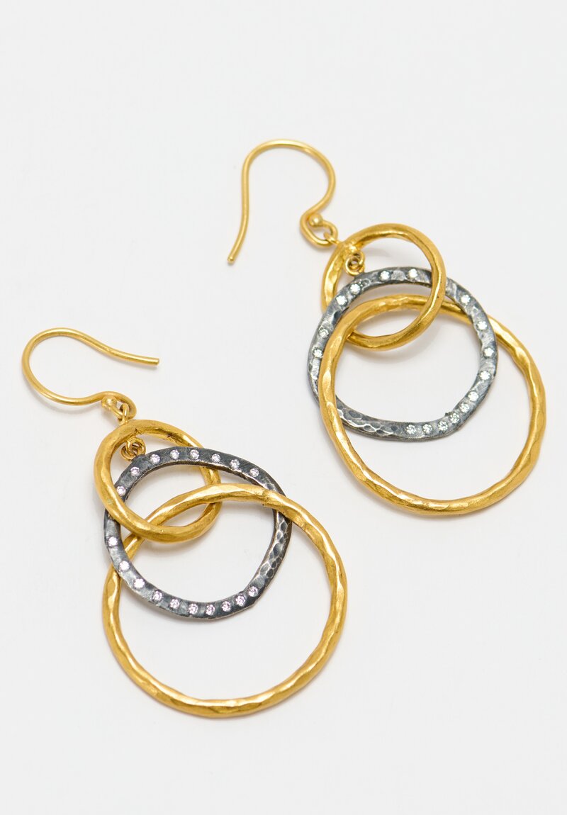 Lika Behar 24k, Oxidized Silver & Diamonds Triple Circle Kelly Earrings	