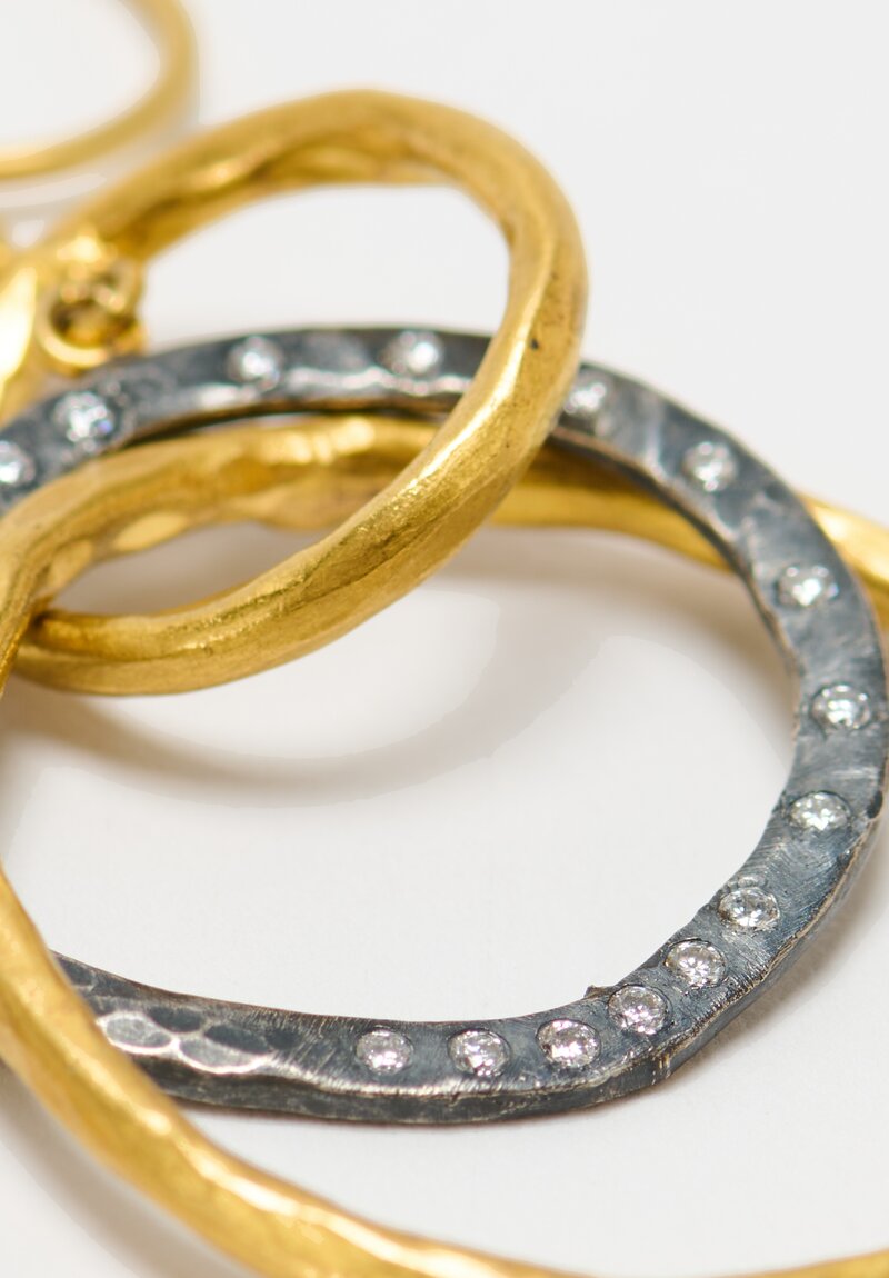 Lika Behar 24k, Oxidized Silver & Diamonds Triple Circle Kelly Earrings	