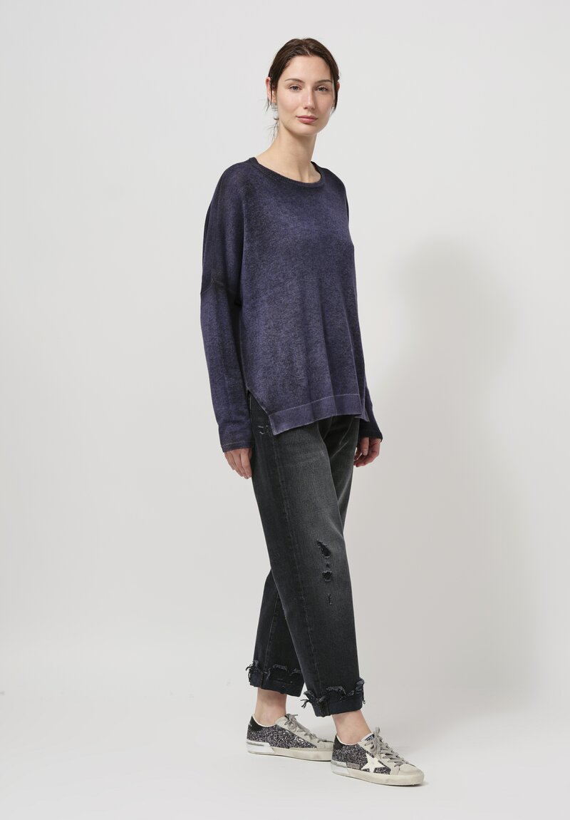 Avant Toi Cashmere Hand-Painted Barchetta Sweater in Nero Prune Grey