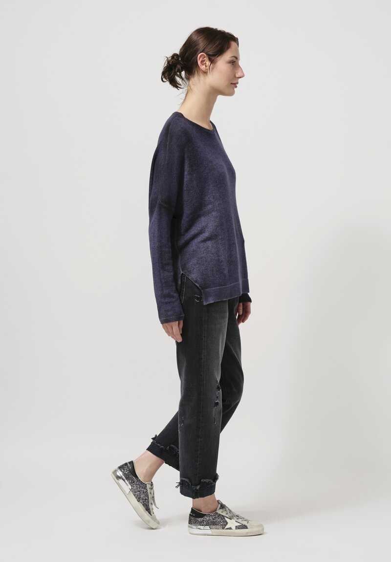 Avant Toi Cashmere Hand-Painted Barchetta Sweater in Nero Prune Grey