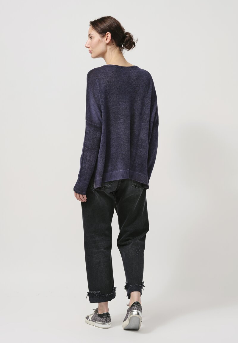 Avant Toi Cashmere Hand-Painted Barchetta Sweater in Nero Prune Grey