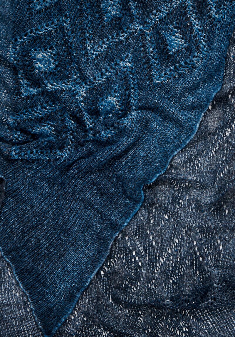Avant Toi Cashmere/ Silk Diamond Distressed Scarf Nero, Water Blue