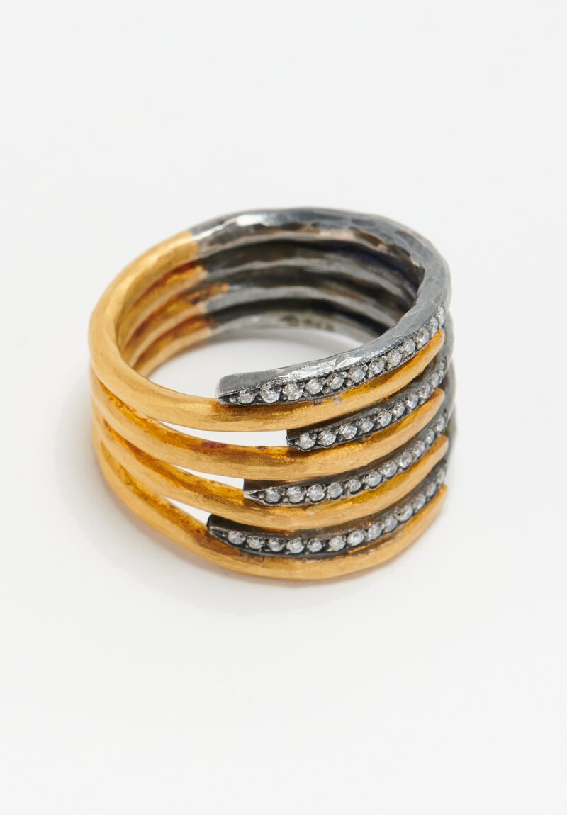Lika Behar 24k, Oxidized Silver and Diamond 8 Band Zebra Ring