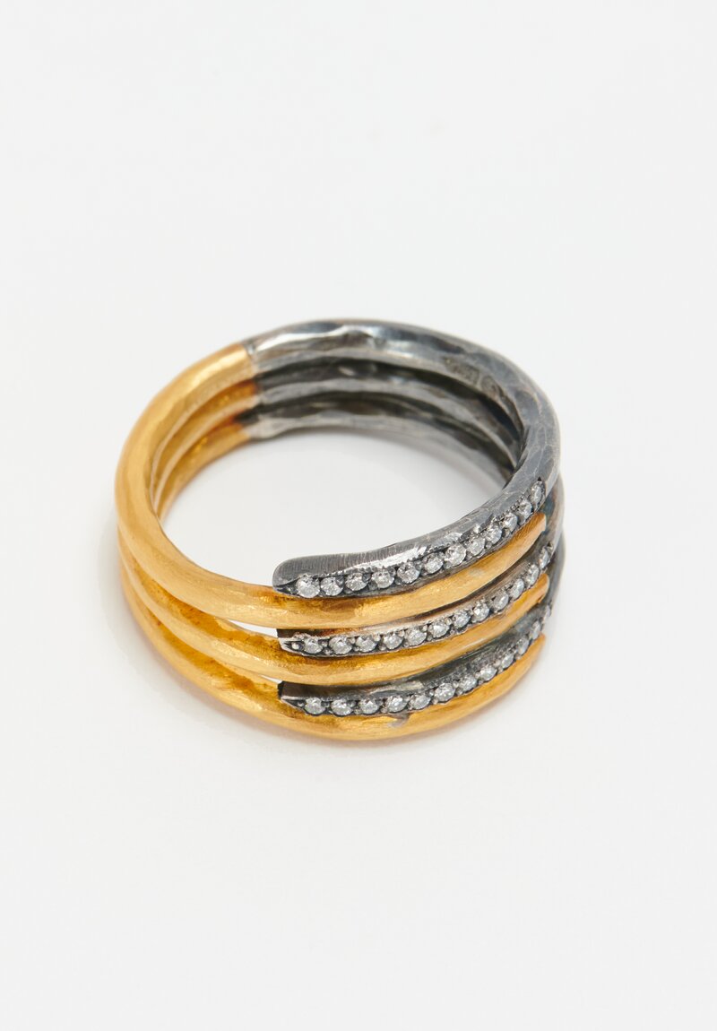 Lika Behar 24k, Oxidized Silver and Diamond 6 Band Zebra Ring 0.22ct
