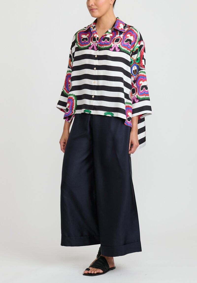 Rianna + Nina Washed Silk Greek ''Kathi'' Shirt in Rokoko Black Stripes	