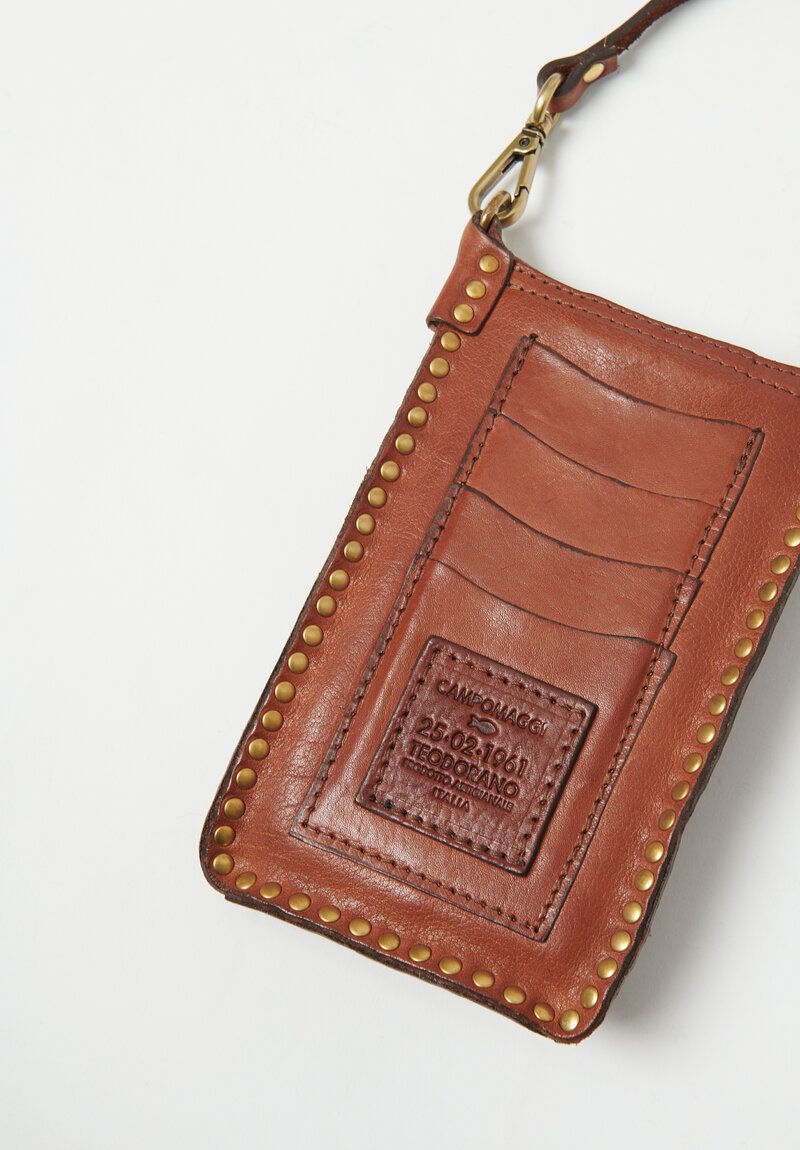 Campomaggi Leather Riveted Phone Case Cognac Brown	
