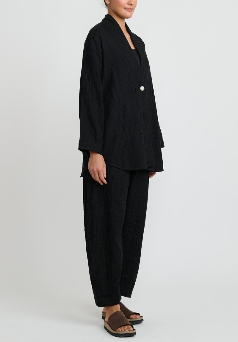 Lauren Manoogian Cotton & Linen Gauzy Shawl Jacket in Black	