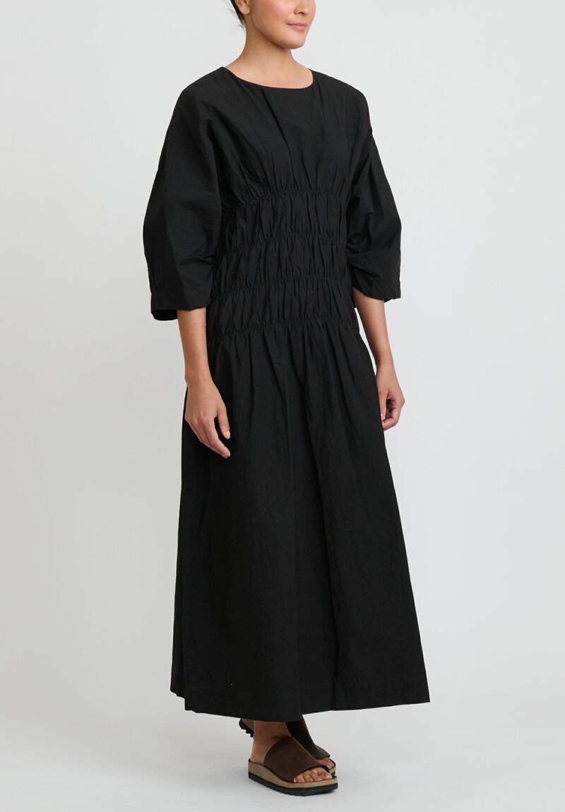 Lauren Manoogian Cotton Smocked Dress in Black	