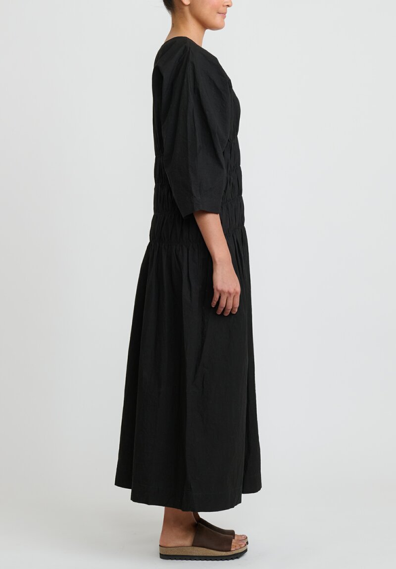 Lauren Manoogian Cotton Smocked Dress in Black	