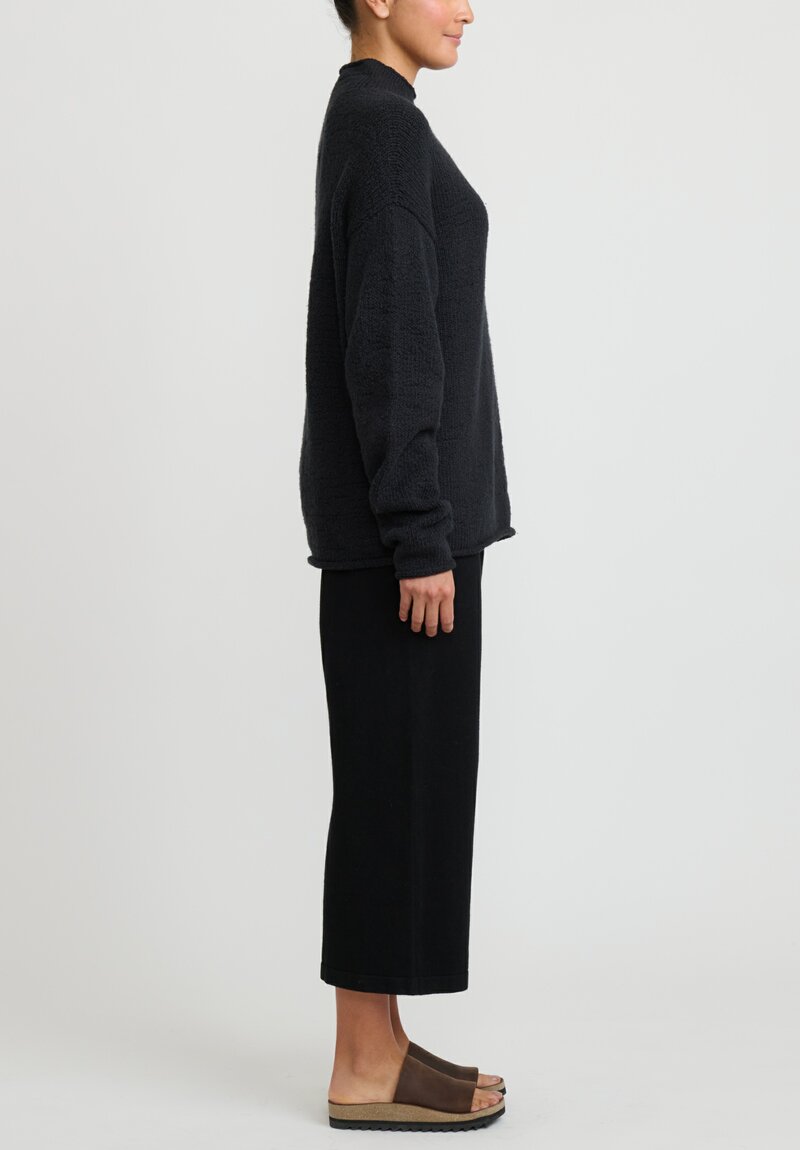 Lauren Manoogian Handloomed Raw Cotton Rolled Edge Sweater in Black	