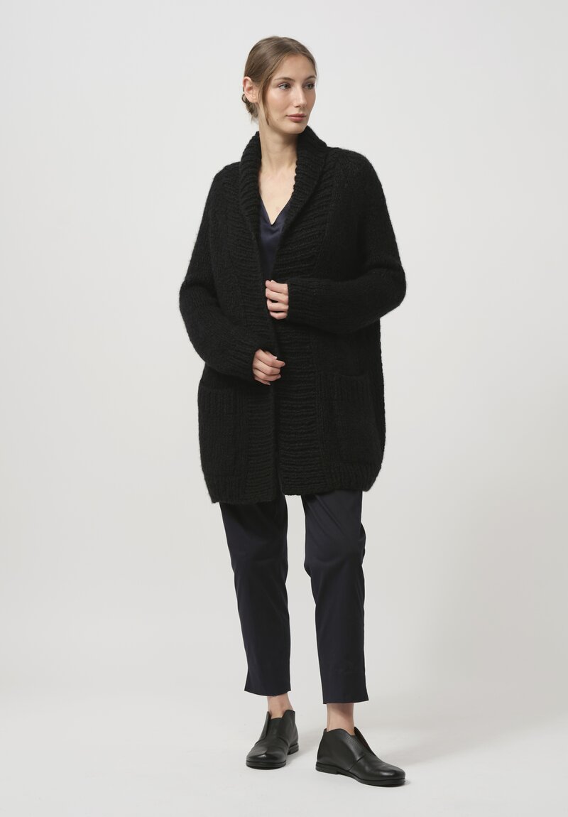 Wommelsdorff Hand-Knit Cashmere & Silk Ava Cardigan in Space Navy Blue	