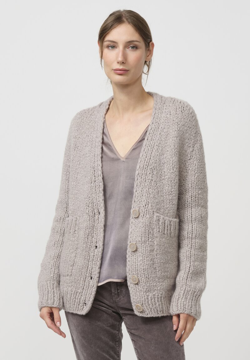 Wommelsdorff Hand Knit Cashmere & Silk Luna Cardigan in Poivre Pepper Grey	