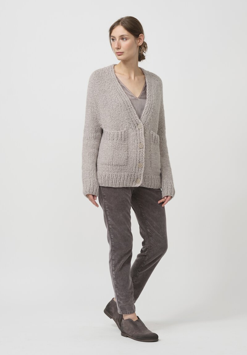 Wommelsdorff Hand Knit Cashmere & Silk Luna Cardigan in Poivre Pepper Grey	