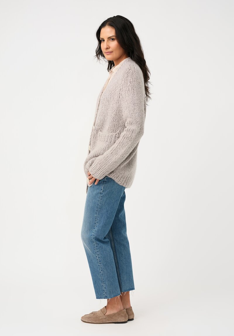 Wommelsdorff Hand-Knit Cashmere & Silk Luna Cardigan in Poivre Pepper Grey