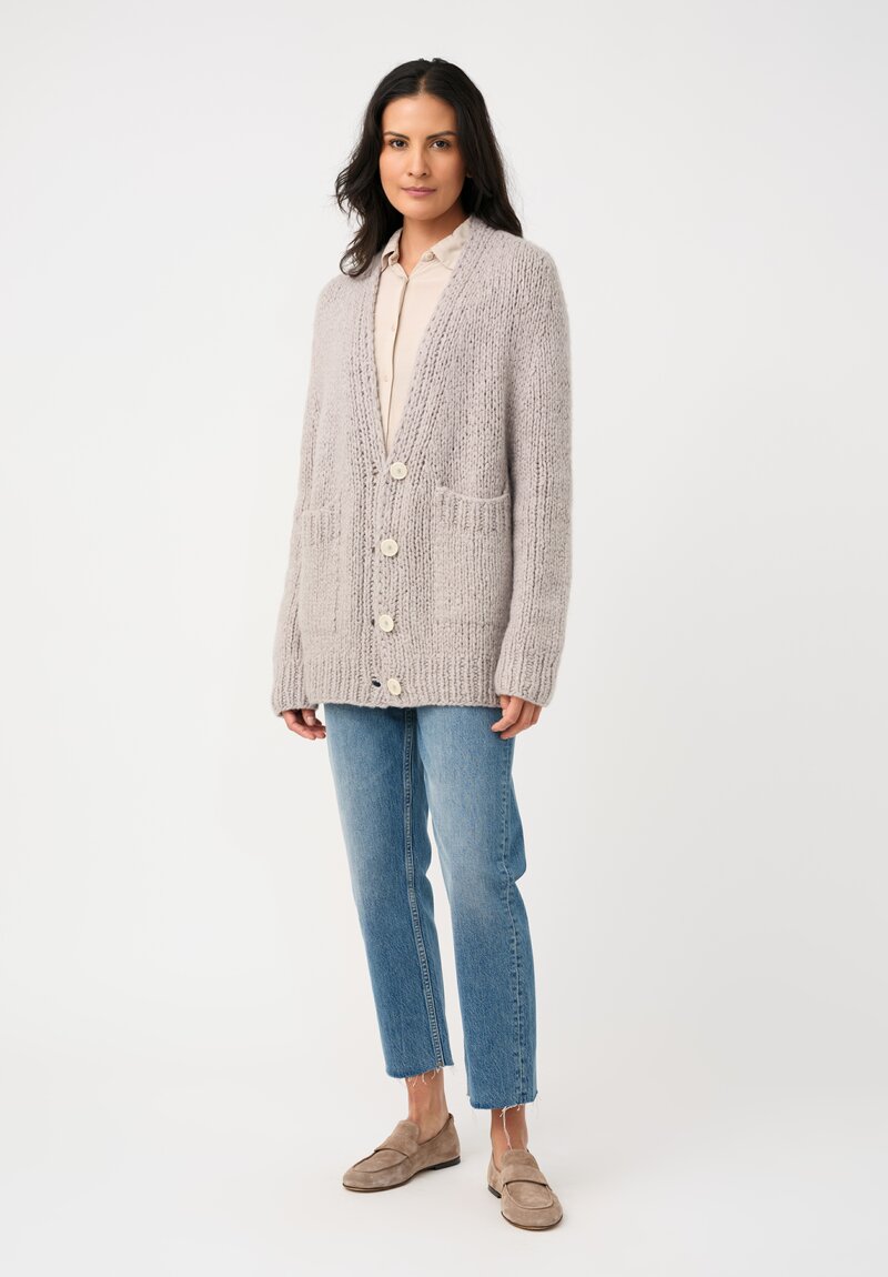 Wommelsdorff Hand-Knit Cashmere & Silk Luna Cardigan in Poivre Pepper Grey