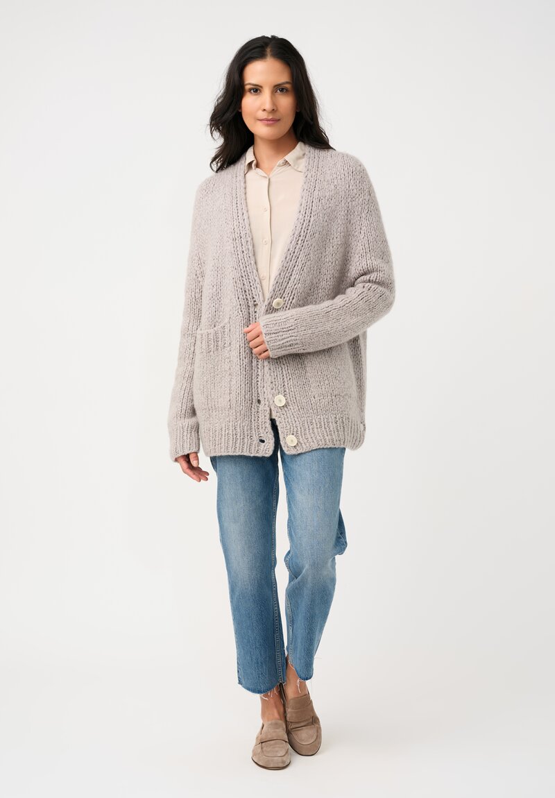 Wommelsdorff Hand-Knit Cashmere & Silk Luna Cardigan in Poivre Pepper Grey