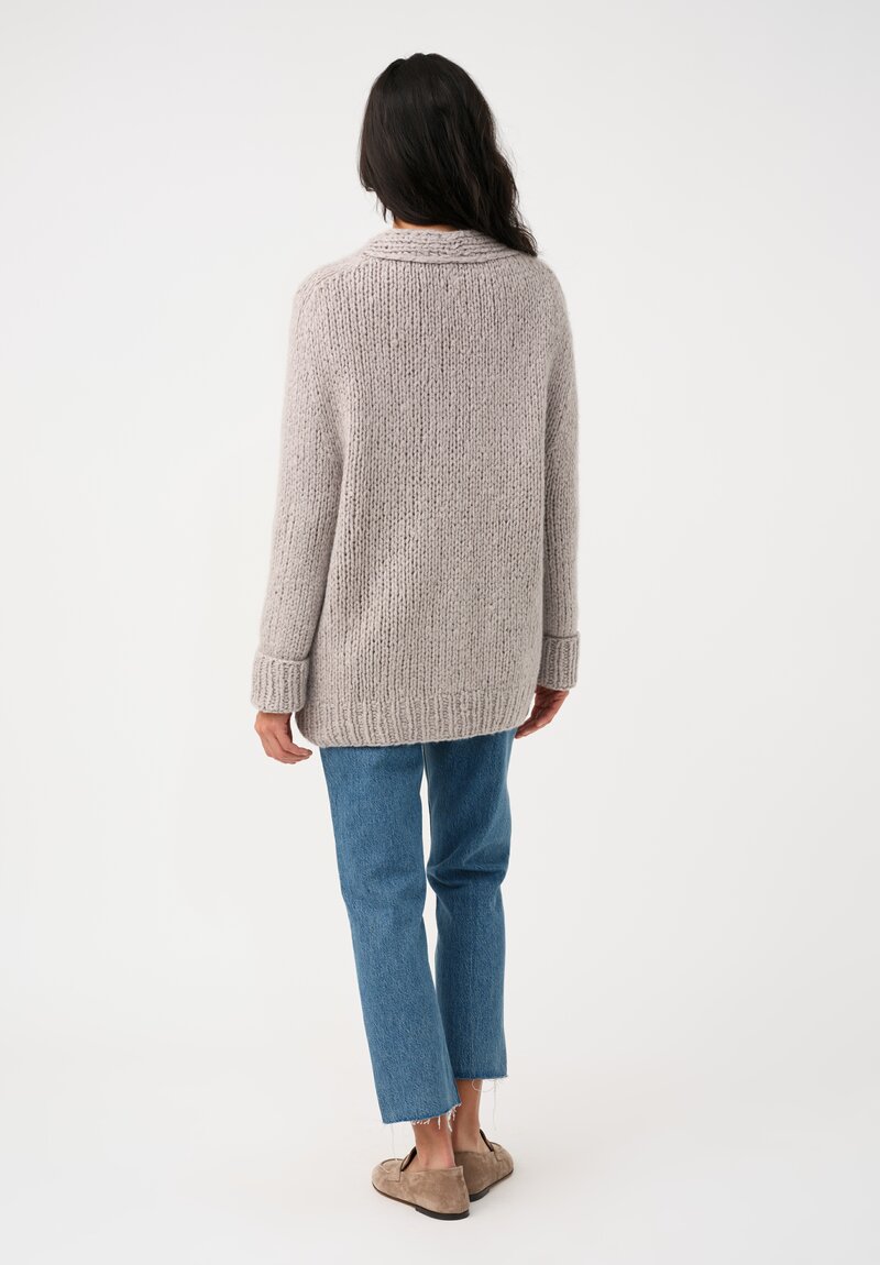 Wommelsdorff Hand-Knit Cashmere & Silk Luna Cardigan in Poivre Pepper Grey