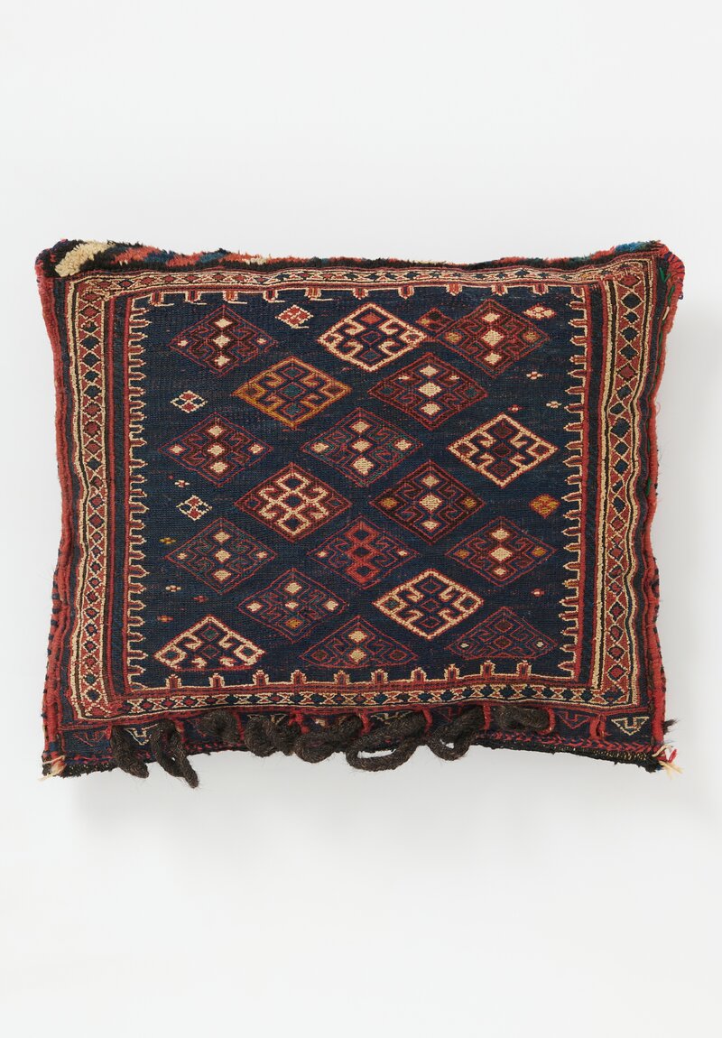 Antique Handwoven Wool and Cotton Persian Saddlebag Pillow, Early 20th Century	