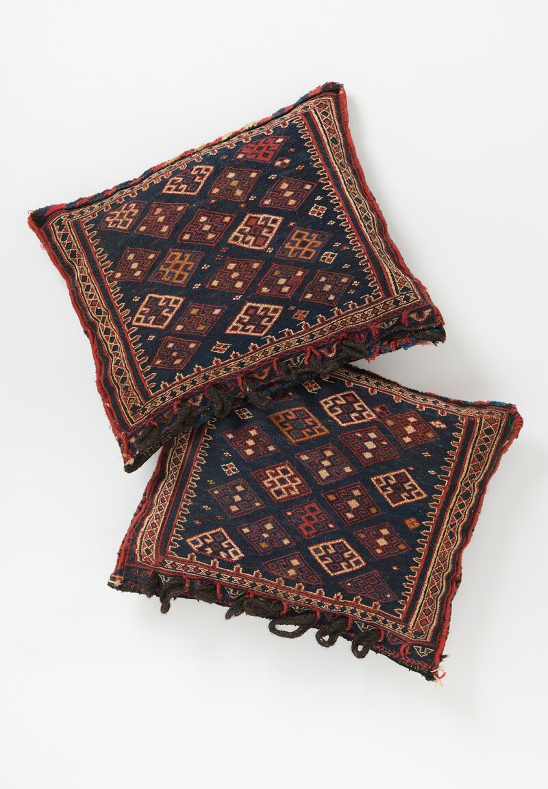 Antique Handwoven Wool and Cotton Persian Saddlebag Pillow, Early 20th Century	