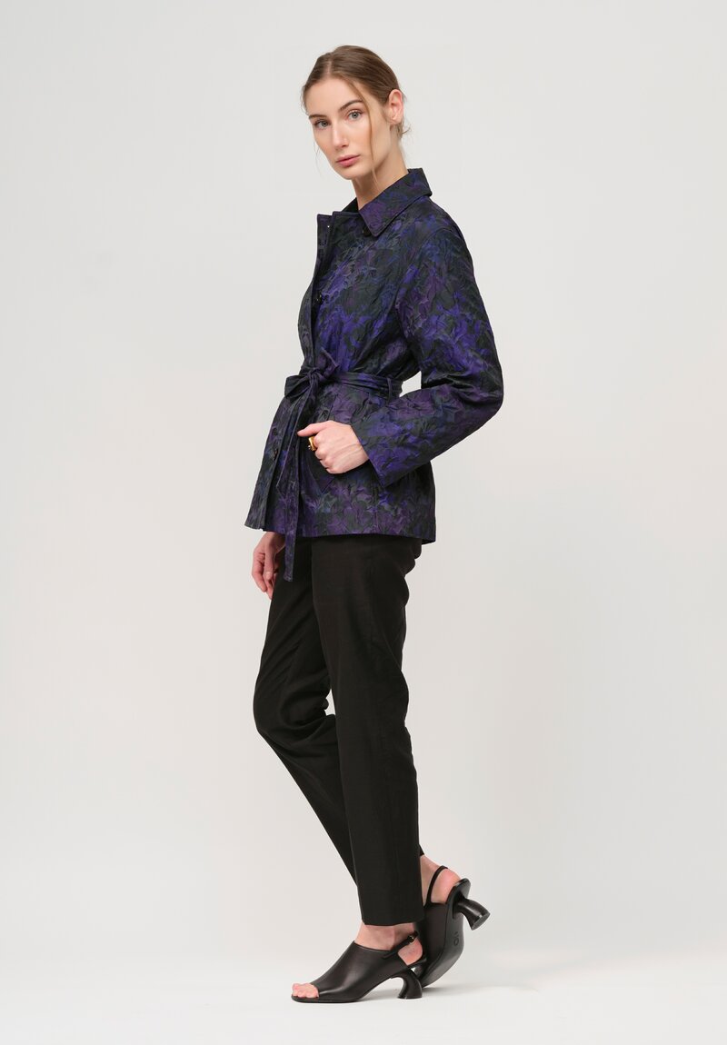 Dries Van Noten Floral Ramblas Short Coat in Black and Purple