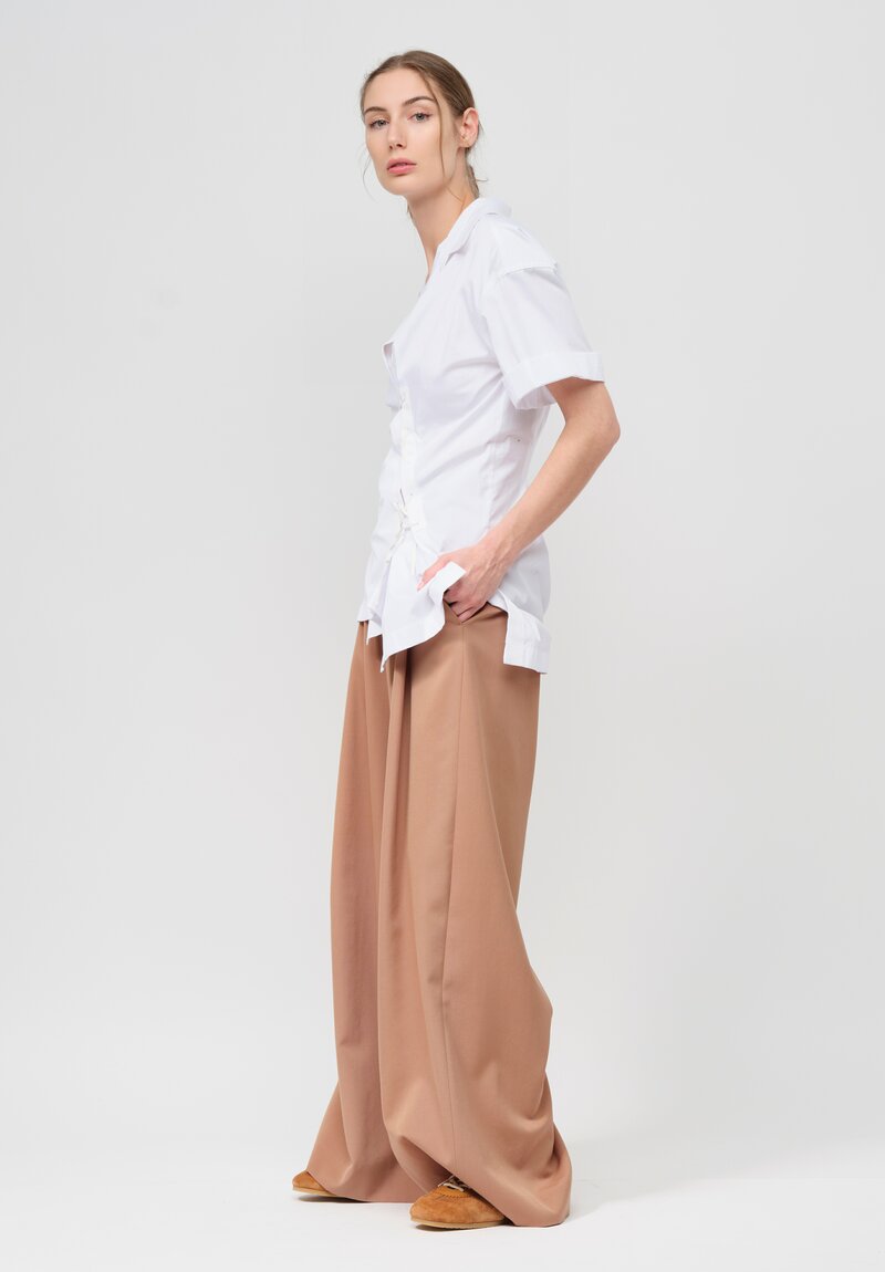 Dries Van Noten Wool Wide Leg Podium Pants in Camel Brown